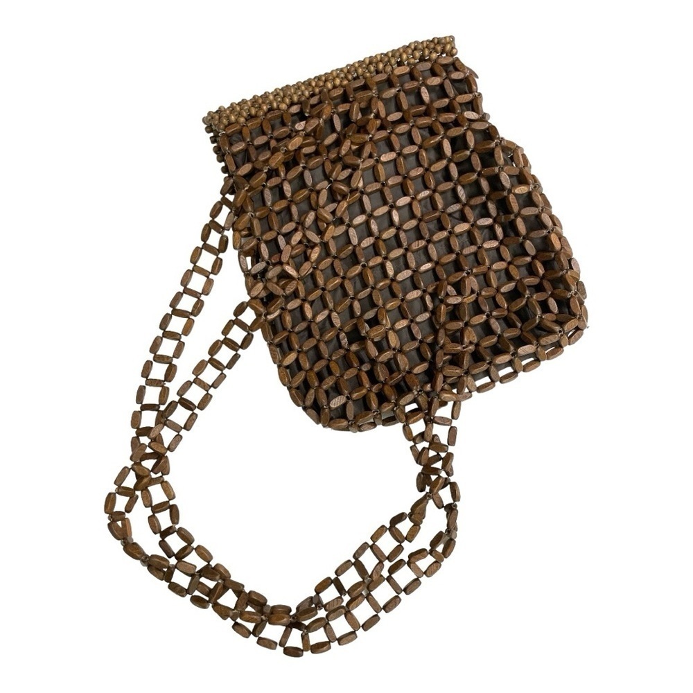 Wood Bead Backpack Lined Button Loop Closure Fest… - image 2